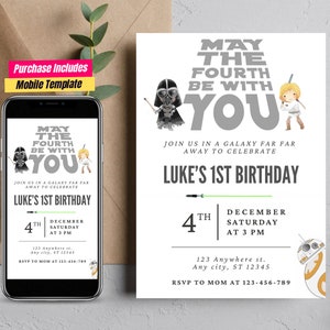 Invito di compleanno personalizzato di Star Wars Che il 4 sia con te, biglietto di Star Wars, festa di Star Wars, Vader, Luke, Sith contro Jedi, invito che il 4 sia