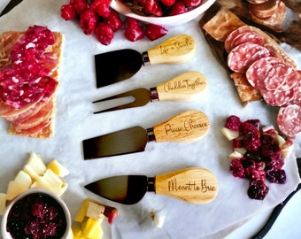 Charcuterie Cheese Knives Personalized Gift Set Wedding Gift Housewarming Birthday Gift Cheese Knife Set of 4 Serving Knives Laser Engraved