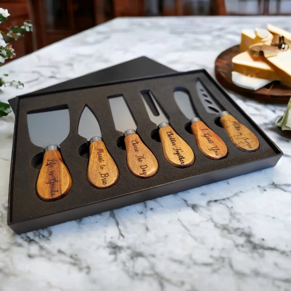 Charcuterie Cheese Knives Personalized Gift Set Wedding Gift Housewarming Birthday Gift Cheese Knife Set of 6 Serving Knives Laser Engraved