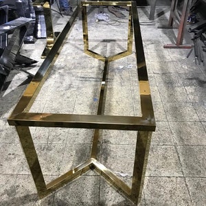 Stainless Steel Shiny Gold Table Legs, Shiny Gold Table Legs, Shiny Brass Gold Table Legs, V Shape Black Dining Table Legs, Desk Base