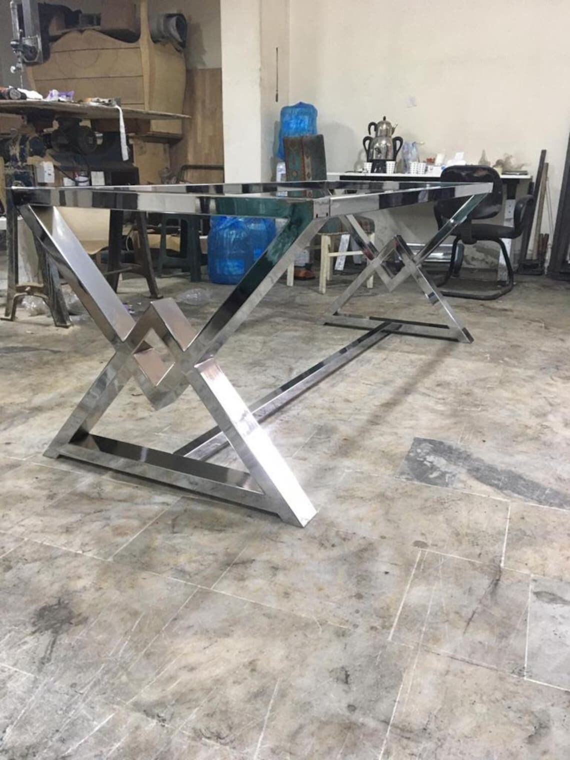 Polished Chrome Modern Table Legs Metal Shiny Glam Table Legs