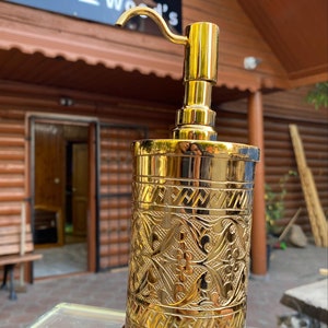 Solid Brass Soap Dispenser, Gold Plated Luxury Soap Dispenser Albrifin S Varnish Lacquered, Kitchen Sink Shiny Gold Soap Dispenser | STD 003