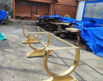 U Shape Glass Table Base, Table Legs, Metal Brass Gold Table Legs, Modern Gold Table Legs, Matte Brass Gold Dining Table Legs