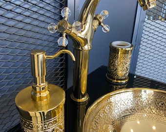 Massiver Messing Seifenspender, 24K Vergoldeter Luxus Seifenspender Albrifin S Lack lackiert, Messing Gold Küchenseifenspender | STD 003