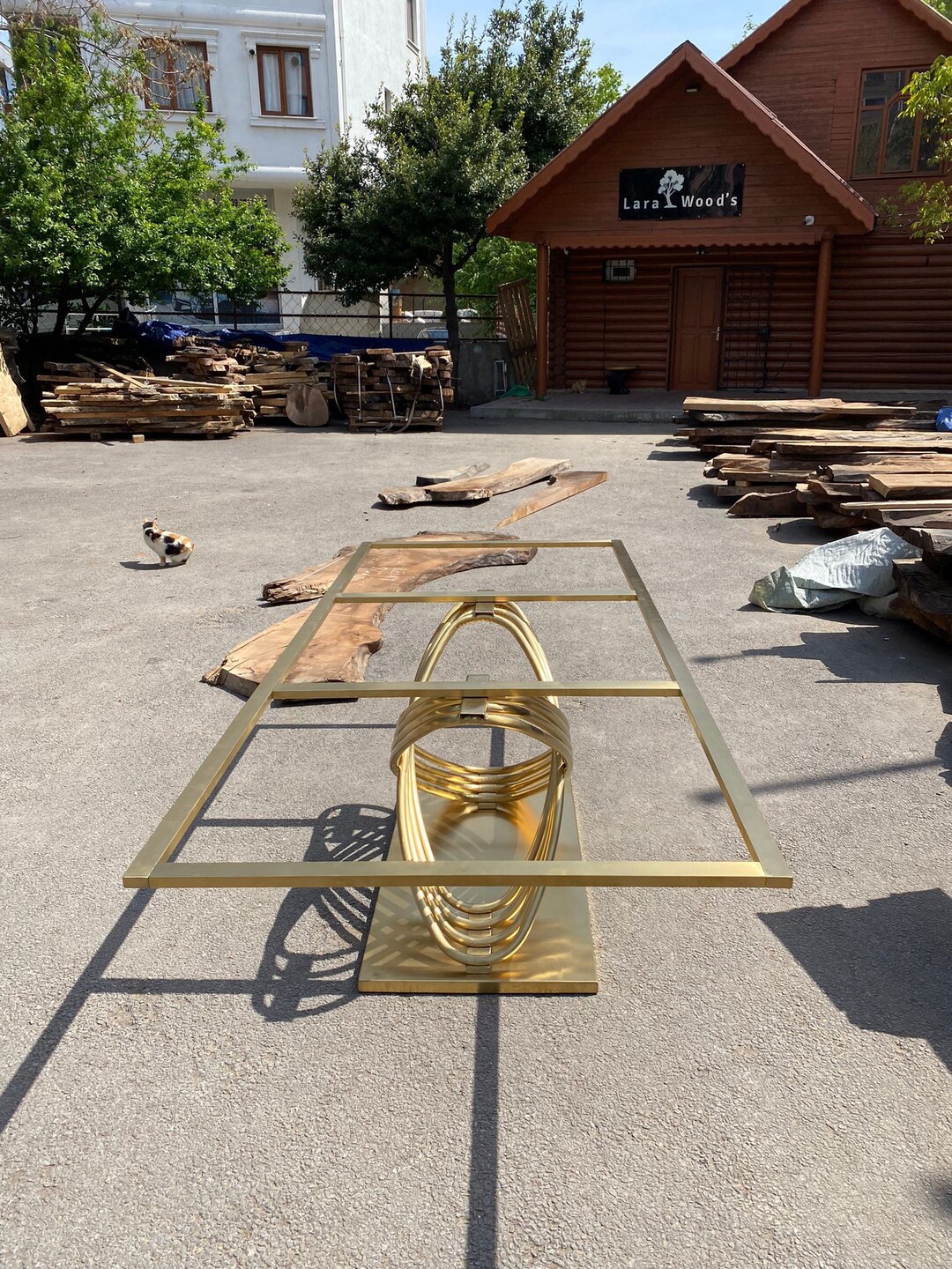 Matte Gold Table Legs, Stainless Steel Pedestal Matte Gold Table Base