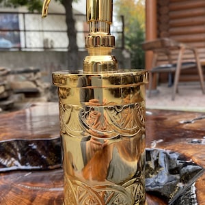 Solid Brass Soap Dispenser, Gold Plated Luxury Soap Dispenser Albrifin S Varnish Lacquered, Kitchen Sink Shiny Gold Soap Dispenser | STD 030