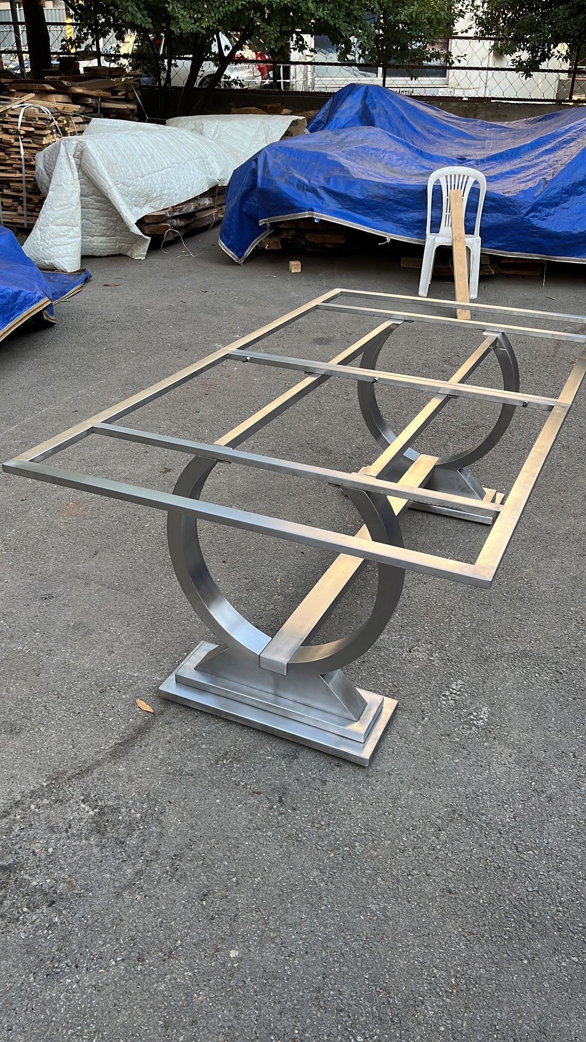 U Shape Brushed Chrome Table Base, Table Legs, Metal Brushed Table Legs