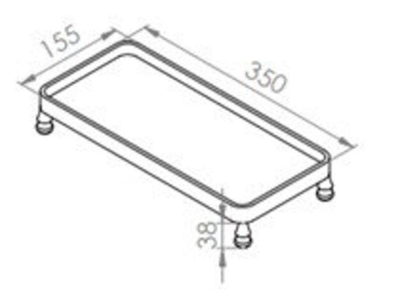 K&ouml;nnte beinhalten: Ein rechteckiges Tablett aus Metall mit vier kleinen F&uuml;&szlig;en, das 39,4 cm x 35 cm misst. Das Tablett ist aus silberfarbenem Metall gefertigt und hat einen leicht erh&ouml;hten Rand.