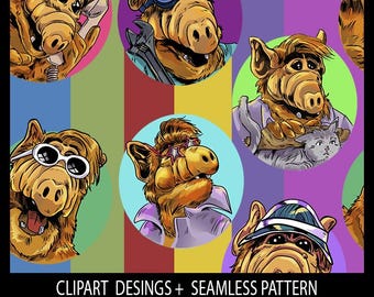 Alf tv show 6 png clipart png designs and Seamless pattern  for fabric sublimation digital paper scrapbook journal surface design wallpaper