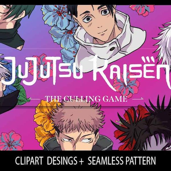 Jujutsu Kaisen fleurs motifs images saison 3 clipart png et modèle sans couture pour surface de journal de scrapbooking papier numérique tissu NO AI