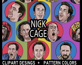 funny meme Nicholas Cage clipart png designs and Seamless pattern  for fabric sublimation digital paper scrapbook journal surface
