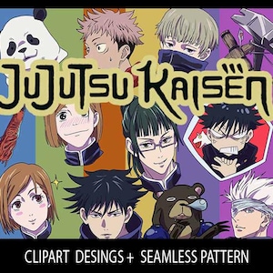 May include: A colorful illustration featuring characters from the anime series "Jujutsu Kaisen". The characters are depicted in a variety of poses and expressions, with the title of the series prominently displayed in the center.