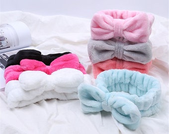 Cute Fluffy Bow Headband Makeup Face Washing Salon Spa Mask Elastic Hair Band