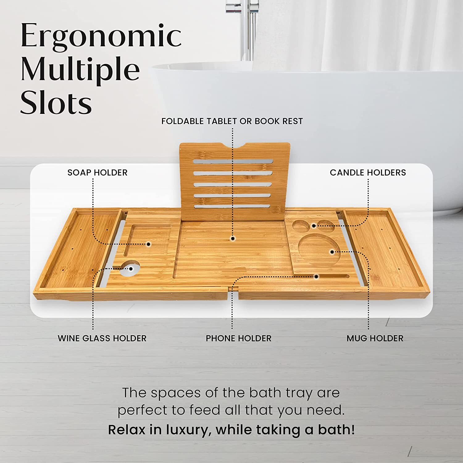 Luxury Bath Tray Extendable Natural Bamboo Wooden Bathtub - Etsy