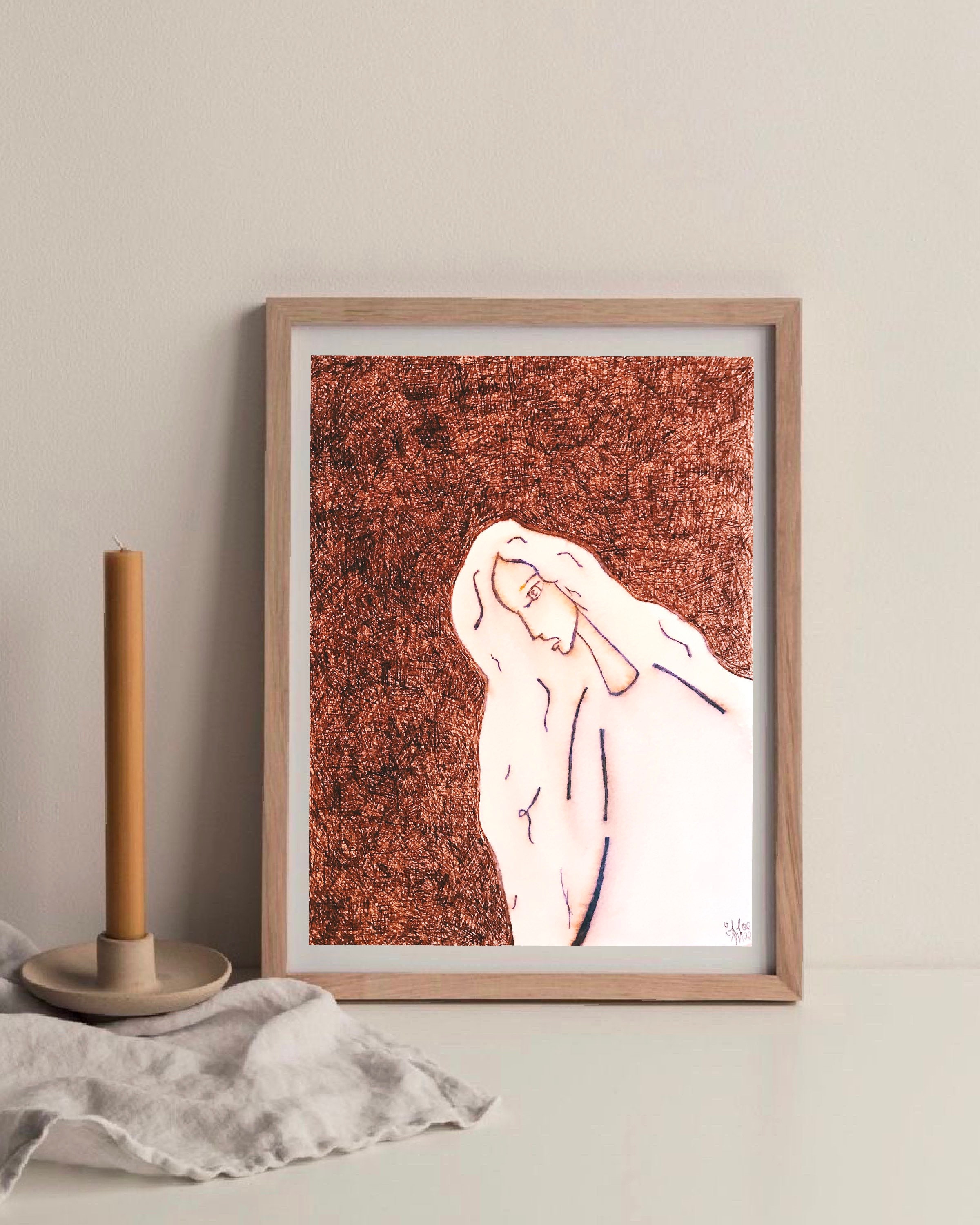 La Femme Perdue, Original A4, Aquarelle et Illustration à L'encre Noire