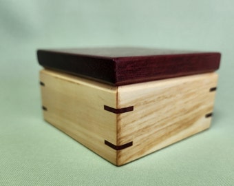 Purple Heart and Aspen Box with Purple Heart Accents and Hinged Lid