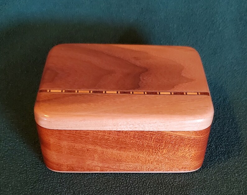 Mahogany and Walnut Wood Box with Inlay on Hinged Lid Mahogany and Walnut Wood Box with Inlay on Hinged Lid