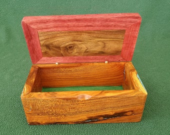 Olive Wood Box with Purple Heart and Walnut Lid with Turquoise Inlay