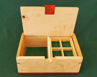 Curly Maple and Padauk Box with Hinged Lid and Removable Tray