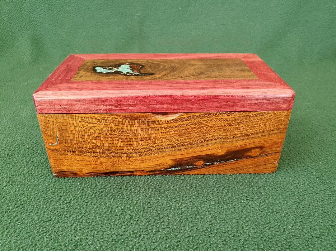 Olive Wood Box With Purple Heart and Walnut Lid With Turquoise Etsy