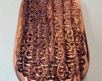 Zebrano and Purple Heart Engraved Oval Box