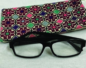 EYEGLASS CASE with Handmade Palestinian embroidery/Eco-friendly Neck Purse