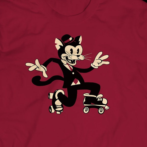 Roller Skating Cat in a Suit Old School Skate Short Sleeve T Shirt