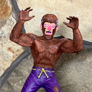 1960s, Custom Painted Aurora Wolfman Model, Vintage Universal Monster Werewolf
