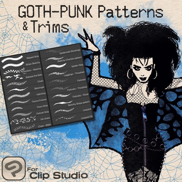 Goth-Punk Patterns and Trims - Gothic Effects Brushes for CSP Clip Studio Paint, Dark Decorations