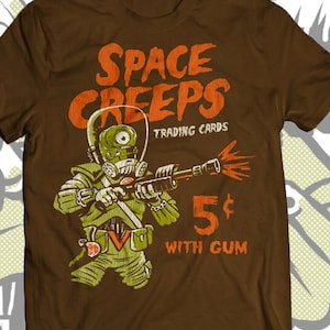 Camiseta de manga corta con cartas coleccionables de Space Creeps, 5 centavos