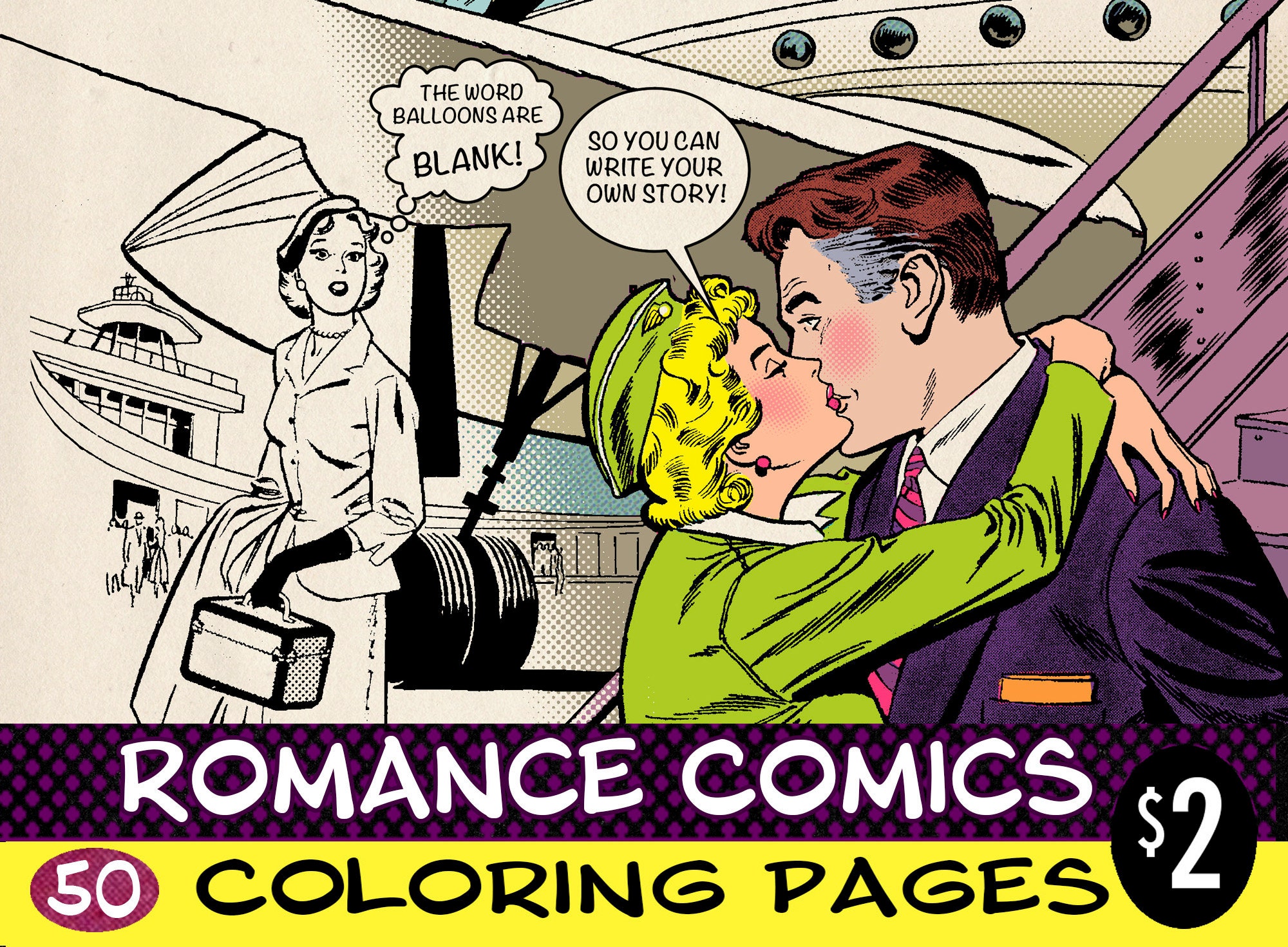 50 Vintage Romance Comic-book Coloring Pages - Etsy