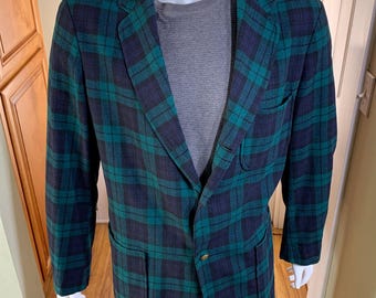 Pendleton Jacket Mens X-Large Green Blackwatch Tartan, Plaid Wool VINTAGE 60s Blazer