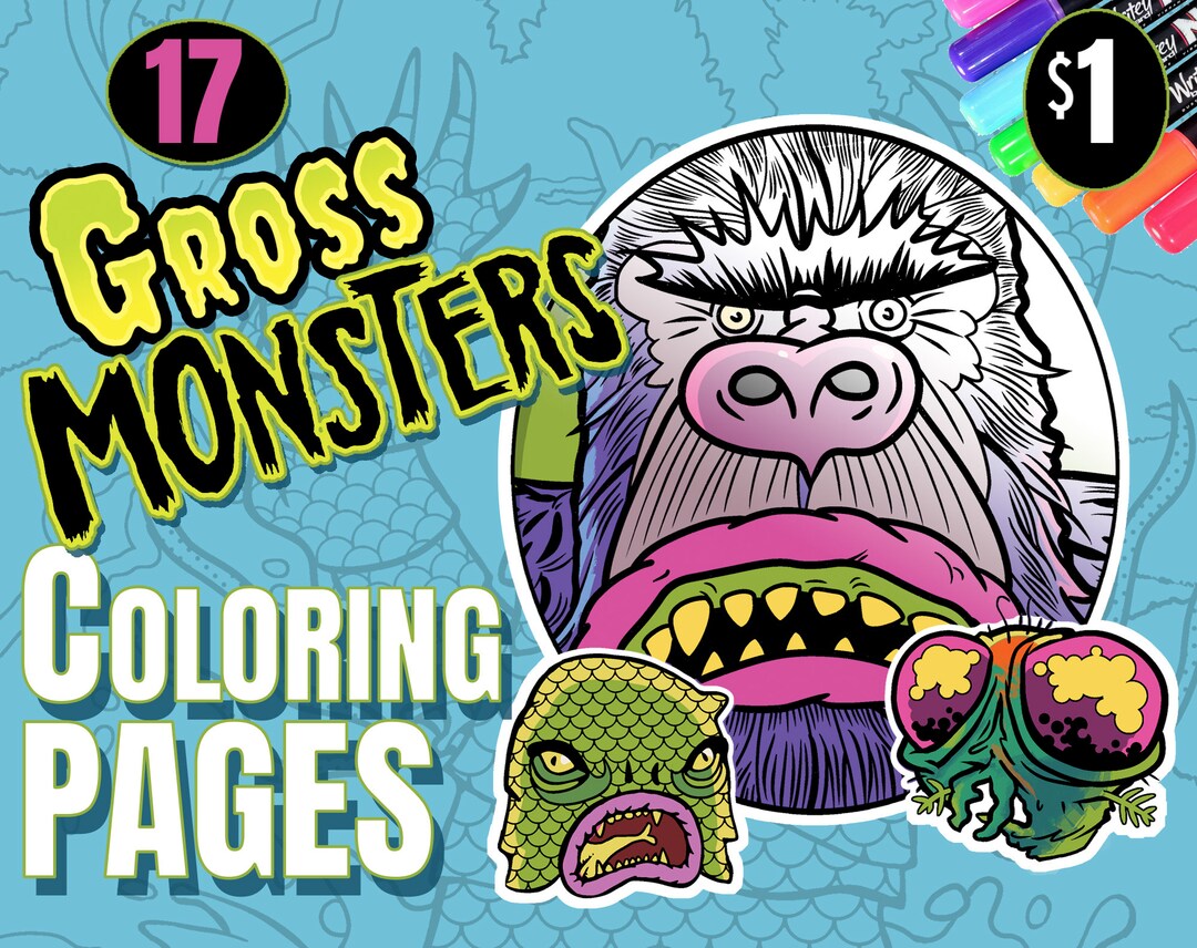 Gross Monsters Coloring Pages Cheap Chills - Etsy
