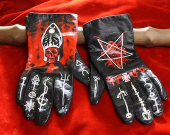 The Devil Rides Out, Witchy Custom-painted, Leather Gloves