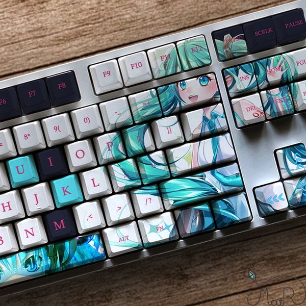 Hatsune Miku Theme Keycap Set |  Série de jeux Pbt Keycaps 108 Touches Set Pour Clavier Mécanique Oem Profile Keycap