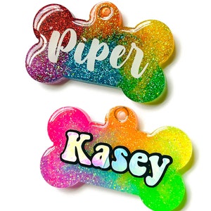Rainbow Glitter Dog Tag, Tye Dye Resin Dog Tag, Pride Dog Tag, Custom Rainbow Dog Tag, Rainbow Glitter Pet ID Tag, Neon Rainbow Glitter Tag