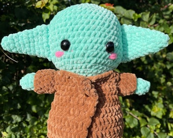 Finished Child Plushie, Soft baby green alien amigurumi finished, Handmade Stuffed Animal Gift