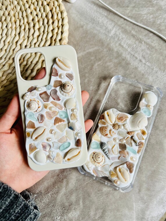 Handmade Seashell Mosaic Art Luxury Phone Case Natural Toned Shells Genuine Pearls Sea Glass Memor Dupe