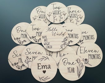 SVG floral de hito de bebé: archivo cortado con láser, listo para Glowforge (descarga digital)