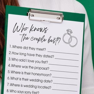 Bridal Shower Trivia Game: