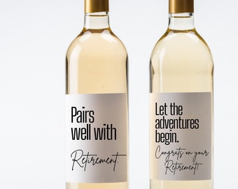 Retirement wine /champagne labels, printable; instant download . Retirement gift . Minimalistic. PDF, SVG files. 2 sizes.