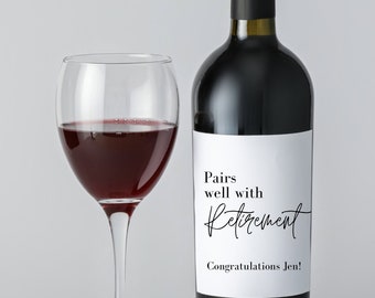 Editable Retirement wine bottle /champagne labels, printable; Retirement gift , retirement party. Minimalistic. 3 sizes.