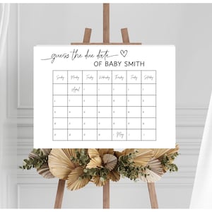 Guess The Due Date Calendar, Baby Shower Game, Printable & editable Calendar, Baby Shower Idea, Minimalistic Baby Shower, DIY baby Shower