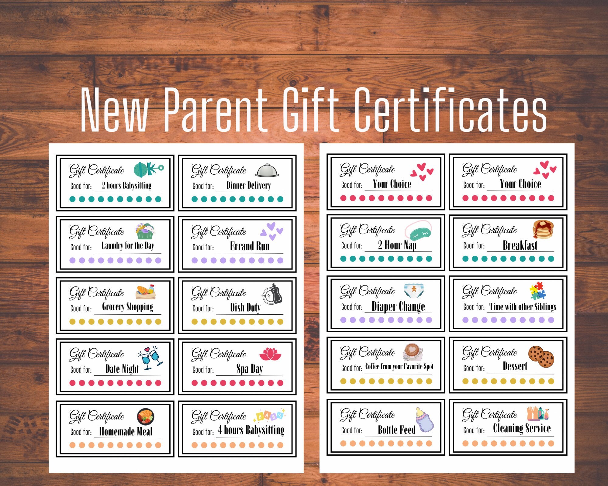 Printable New Parent Gift Coupons or Baby Shower Gift - Etsy