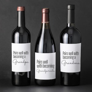 Étiquettes de vin de devenir grand-parent, cadeau pour les nouveaux grands-parents, faire-part de naissance, cadeau de vin, célébration de grand-mère, grand-père
