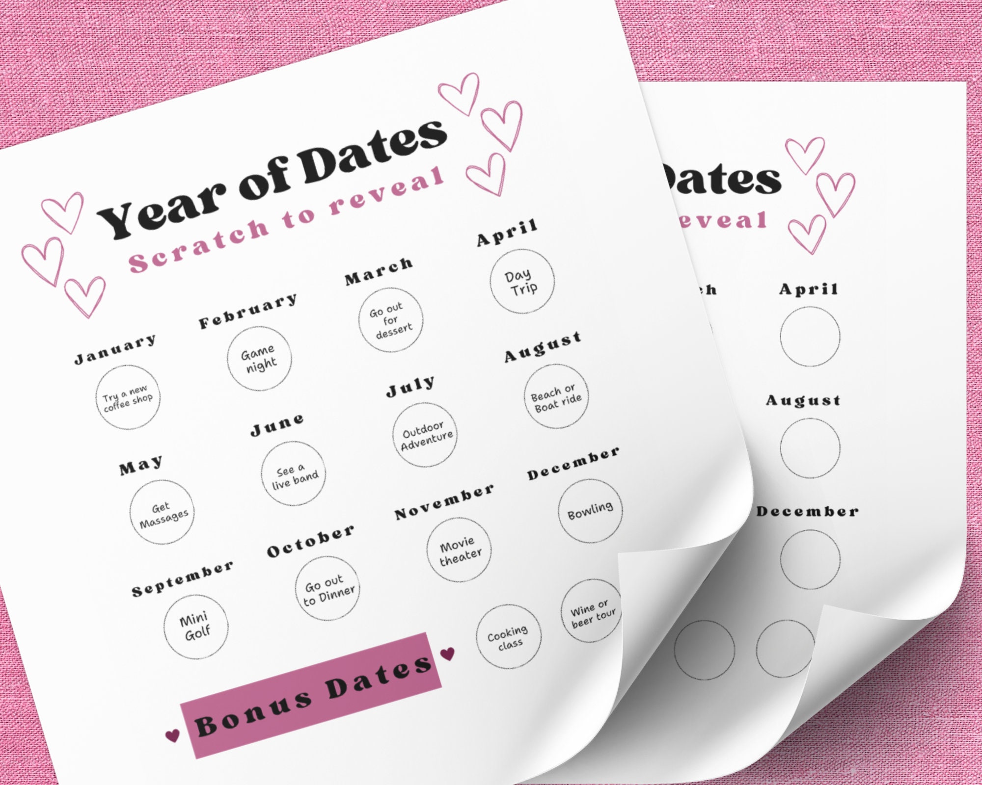 Year of Dates Scratch Cards , Printable - Etsy
