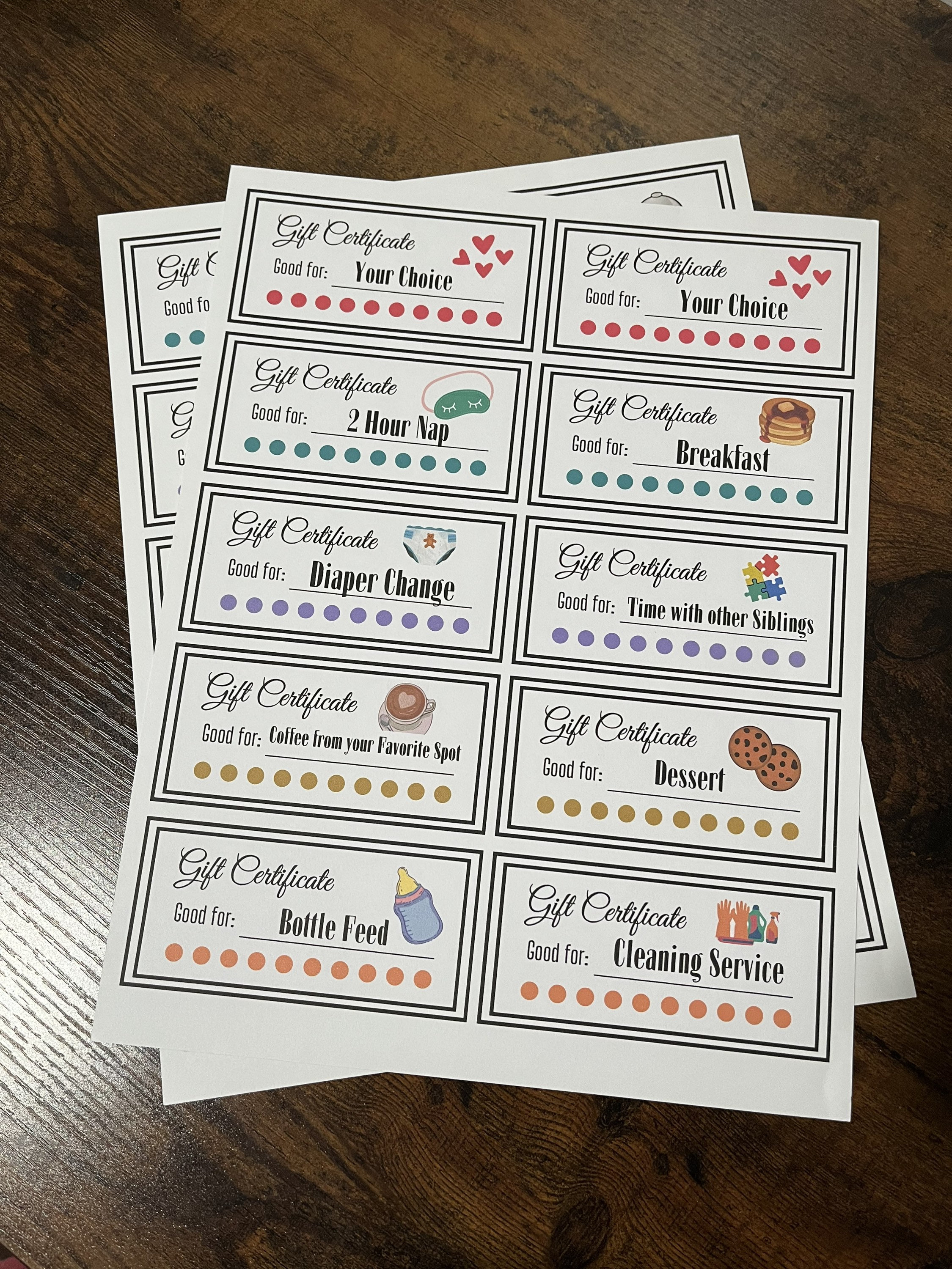 Printable New Parent Gift Coupons or Baby Shower Gift - Etsy