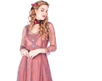 Plus Size- Downton Abbey-Rose Layered Embroidered Mesh Dress- Sizes 1X to 3X