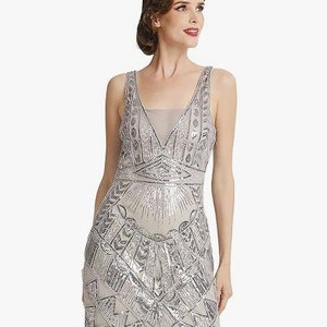 1920s white silver beaded dress-sizes S to XL