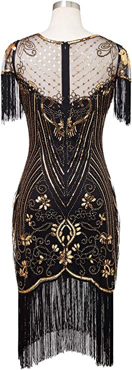 PLUS Size-1920s Style Black Gold Beaded Fringe Dress-size 2X - Etsy